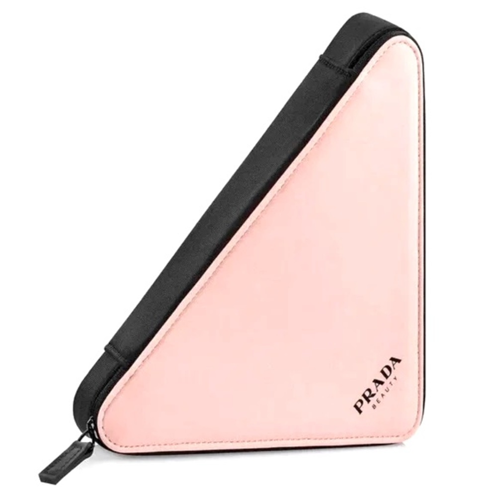 NWT Prada Paradoxe Beauty Pouch Cosmetic Bag Triangle Zip Travel Bag, Pink Black